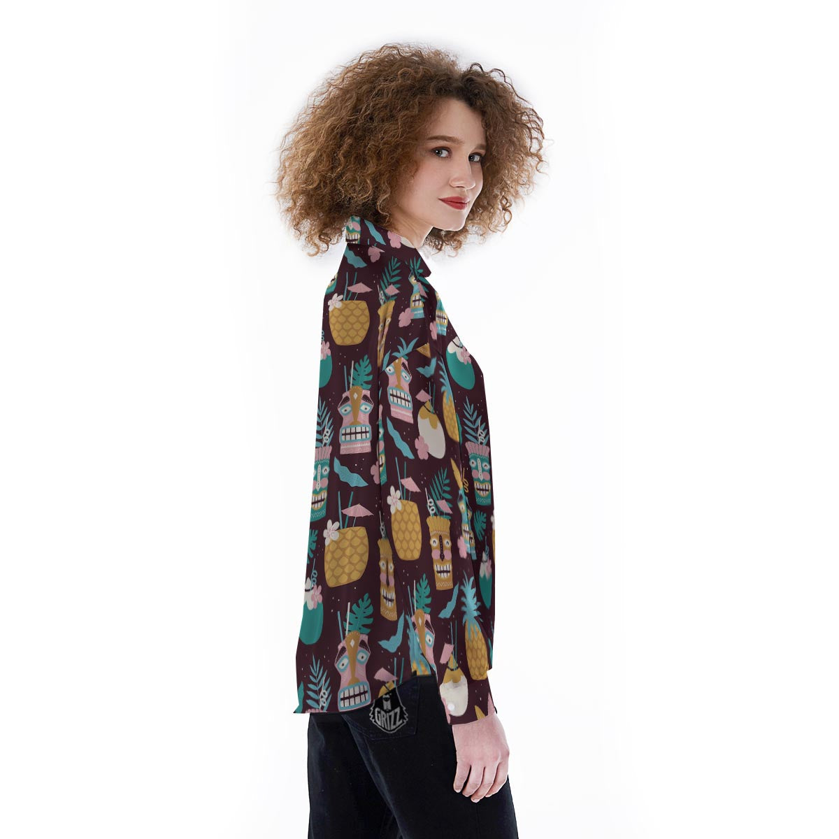 Luau Tiki Print Pattern Women's Long Sleeve Shirts-grizzshop