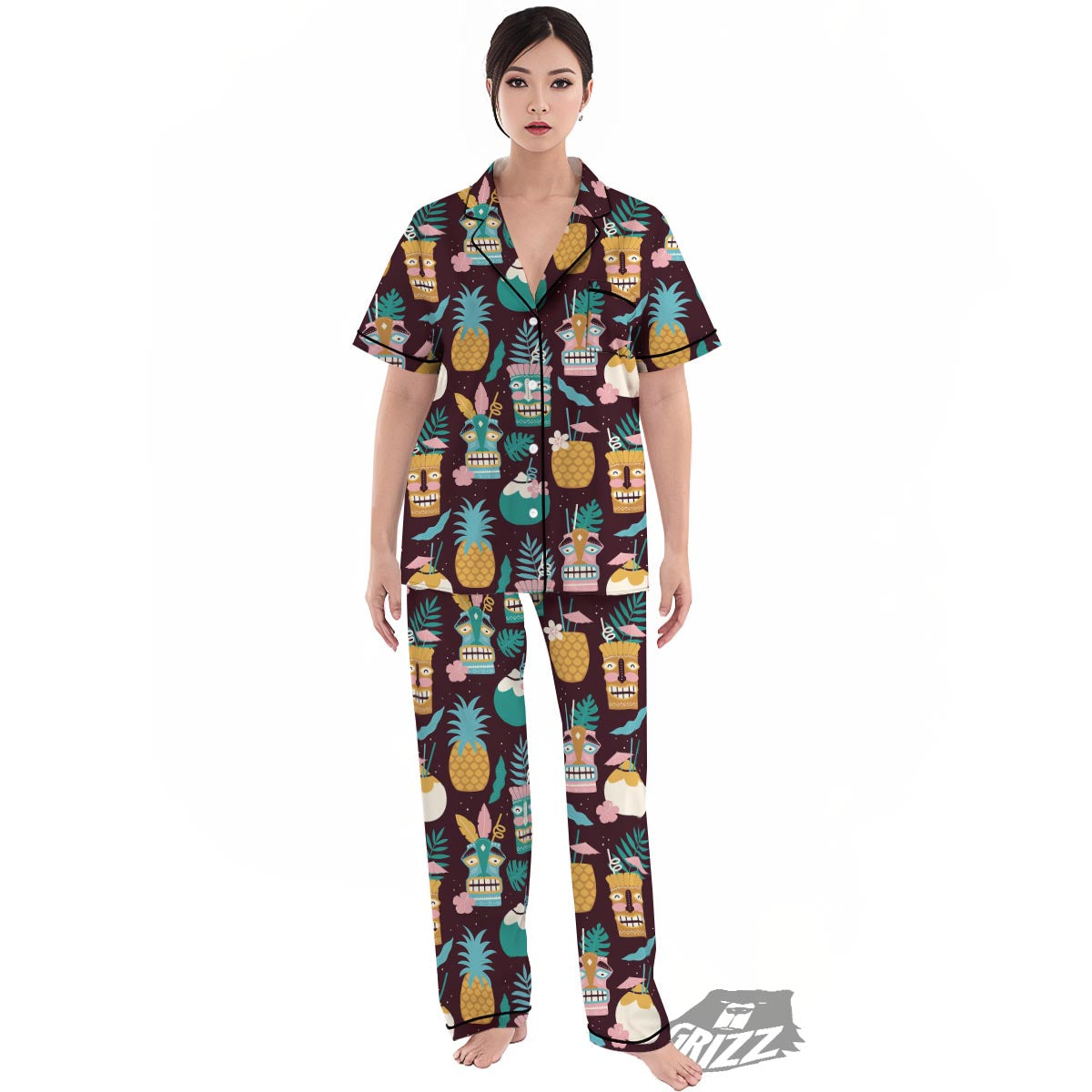 Luau Tiki Print Pattern Women's Pajamas Set-grizzshop