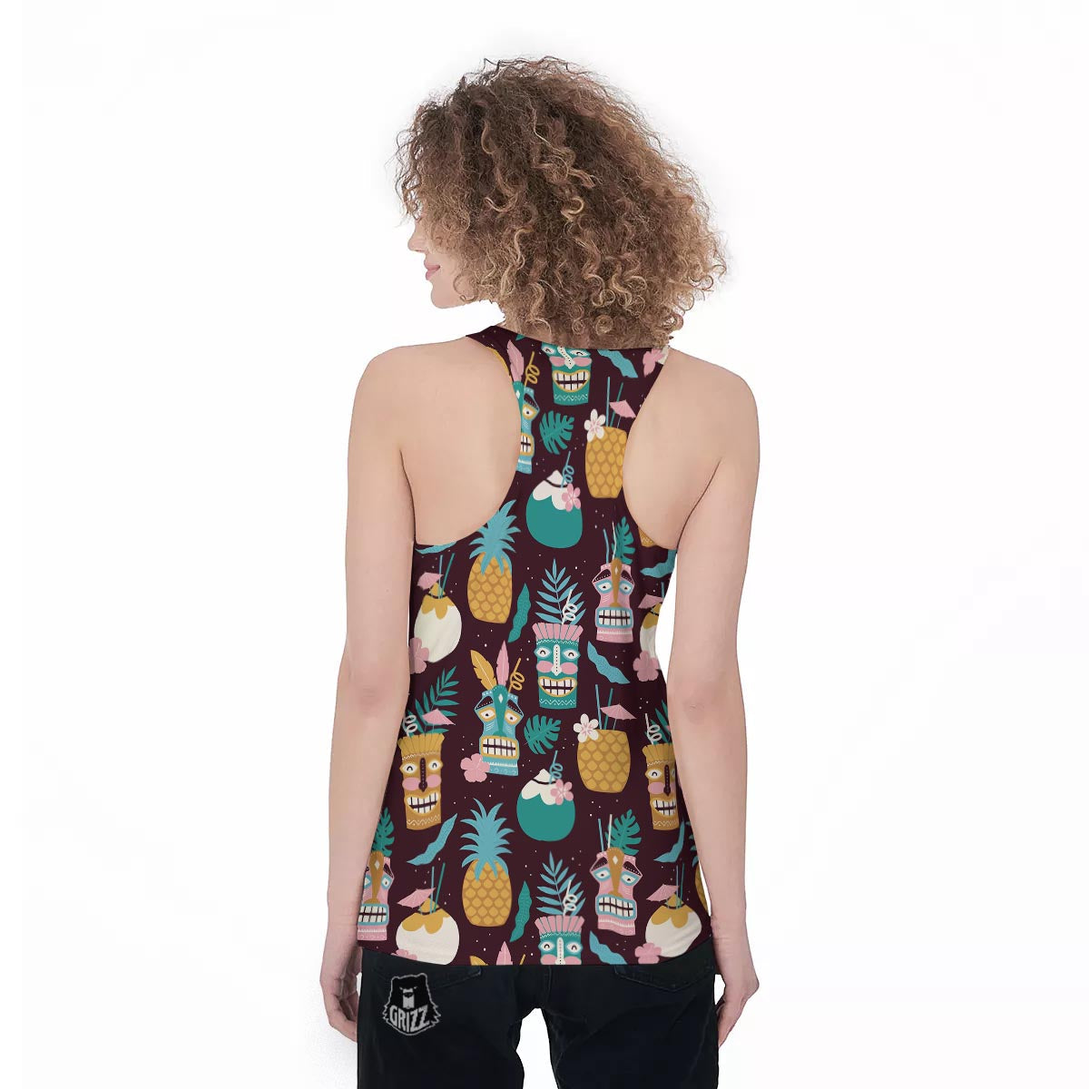 Luau Tiki Print Pattern Women's Racerback Tank Top-grizzshop