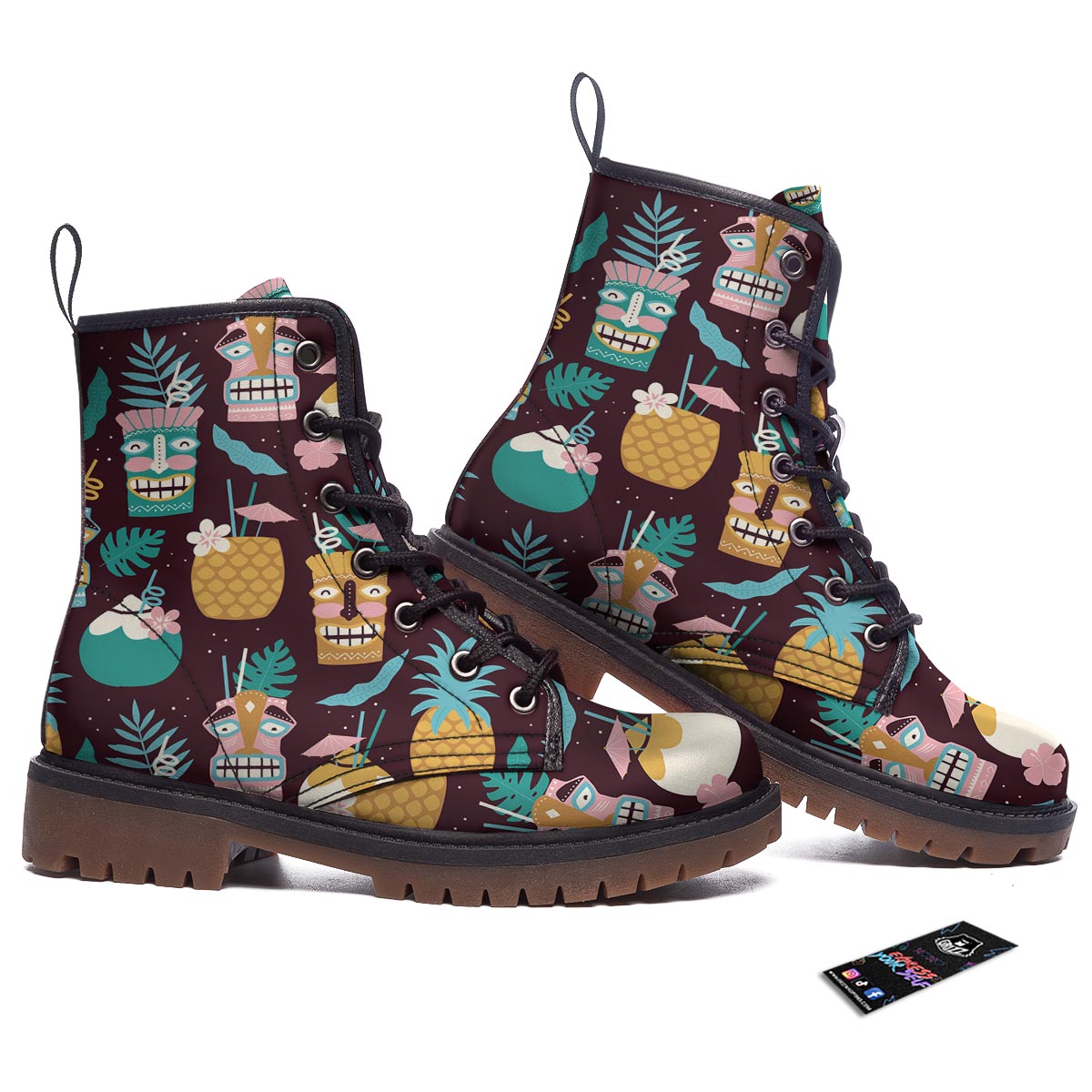 Luau Tiki Print Pattern Work Boots-grizzshop