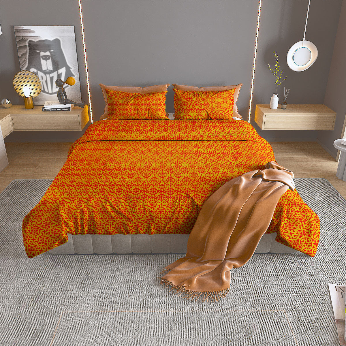 Knitted Geometric Print Pattern Duvet Cover Bedding Set