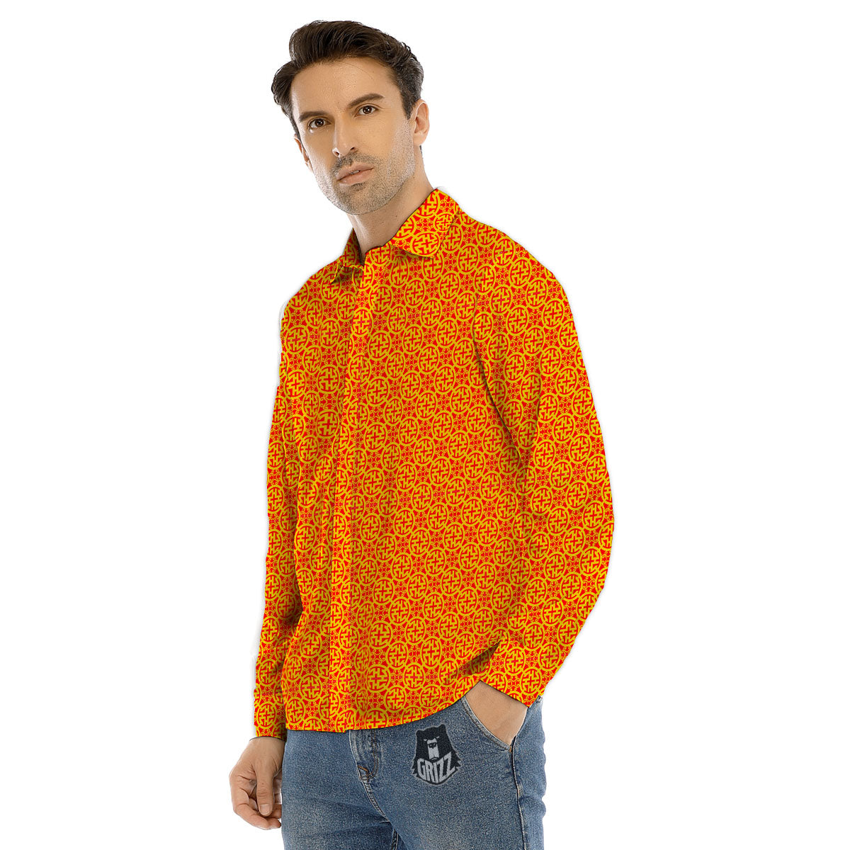 Luck Symbol Chinese Print Pattern Men's Dress Shirts-grizzshop