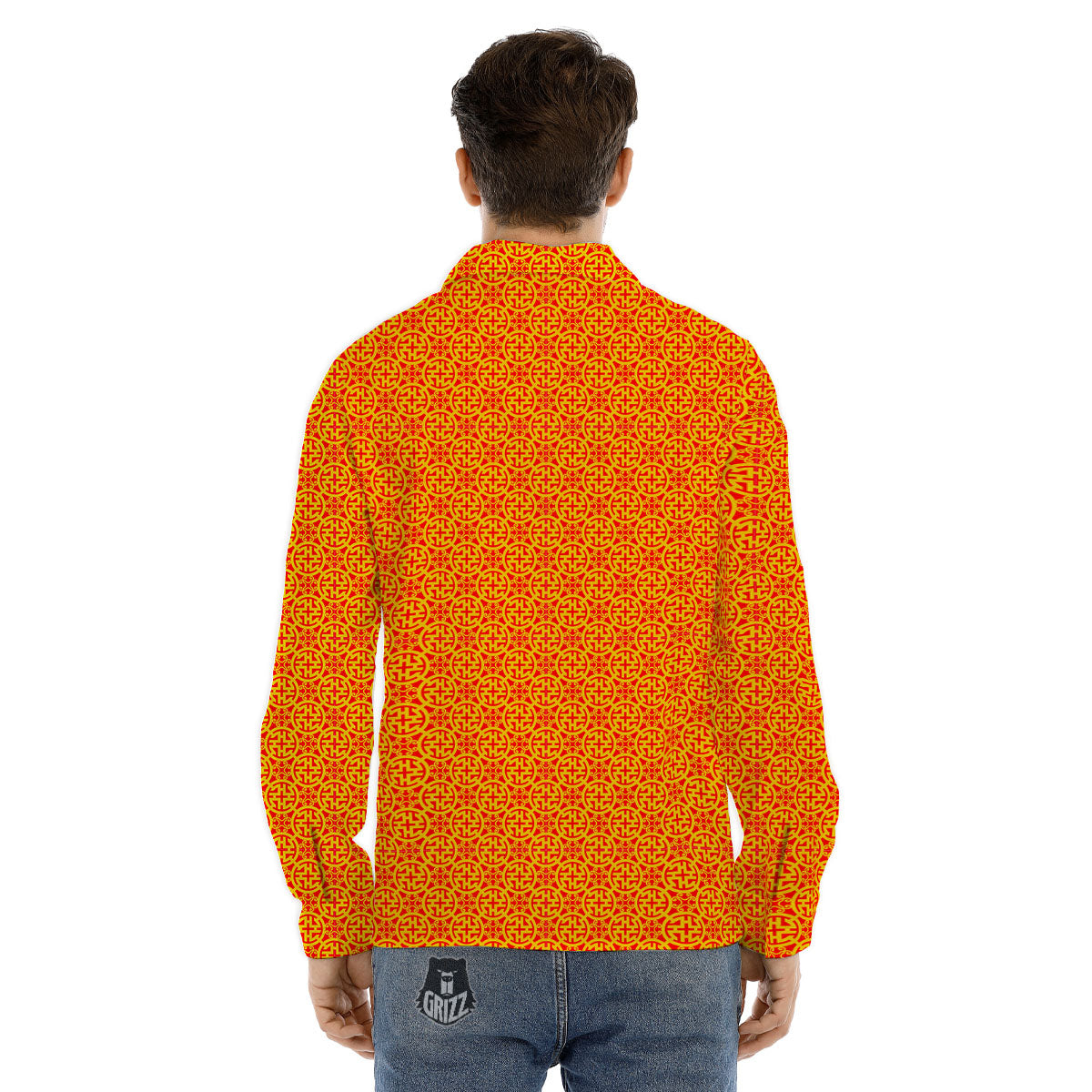Luck Symbol Chinese Print Pattern Men's Dress Shirts-grizzshop