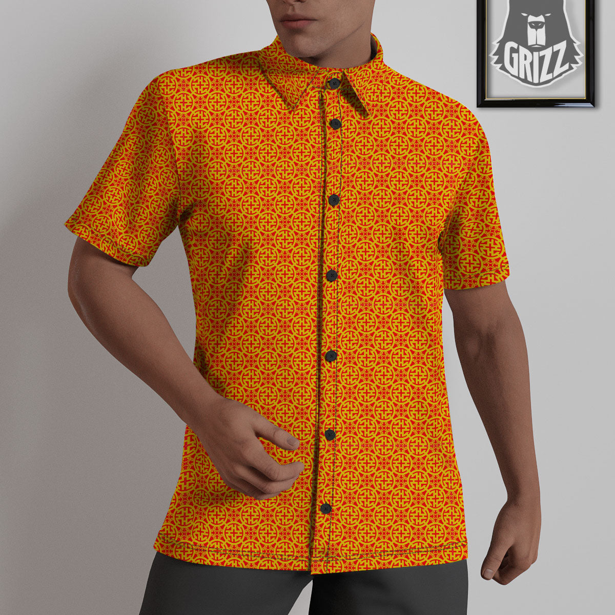 Luck Symbol Chinese Print Pattern Untucked Shirts-grizzshop