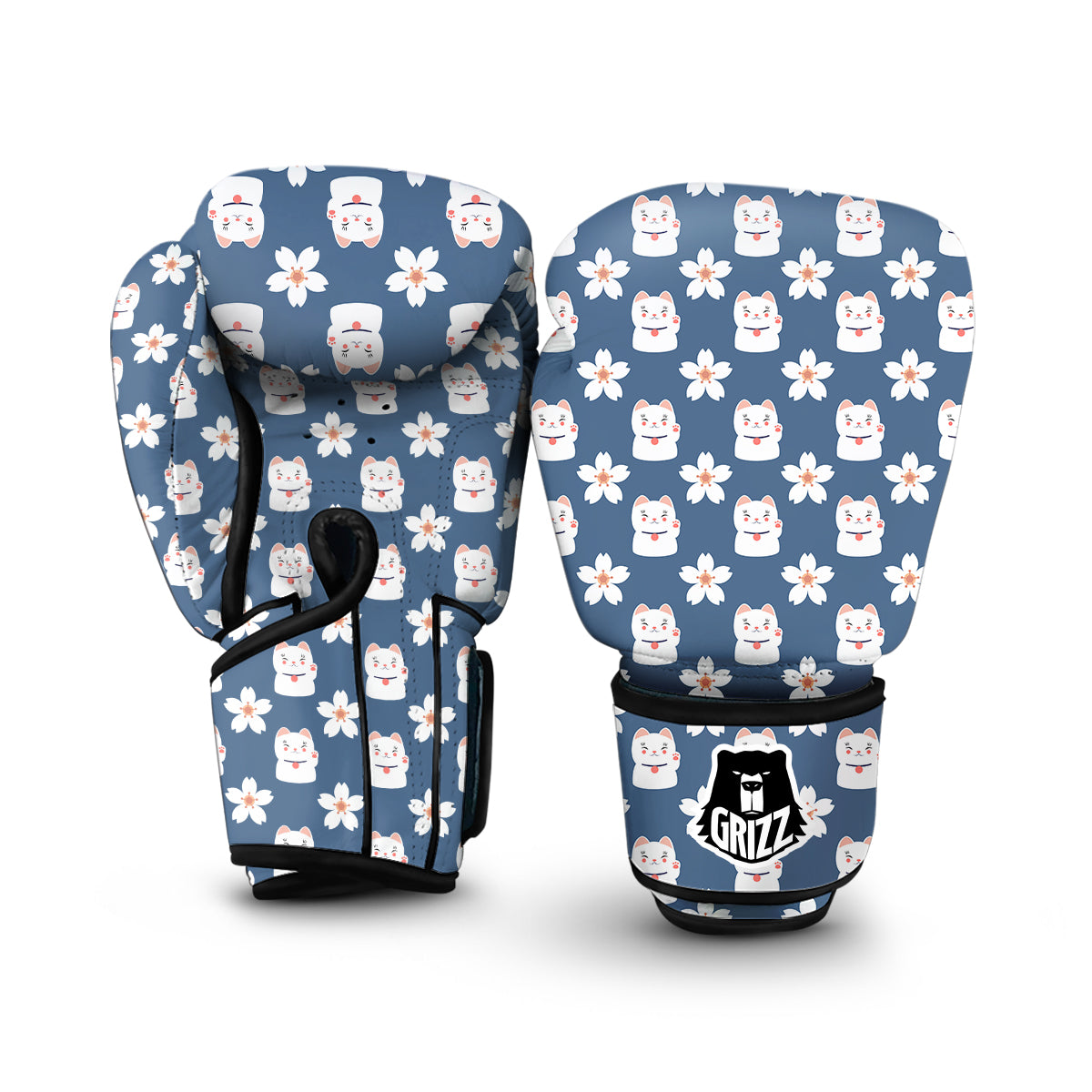 Lucky Cat And Daisy Print Pattern Boxing Gloves-grizzshop