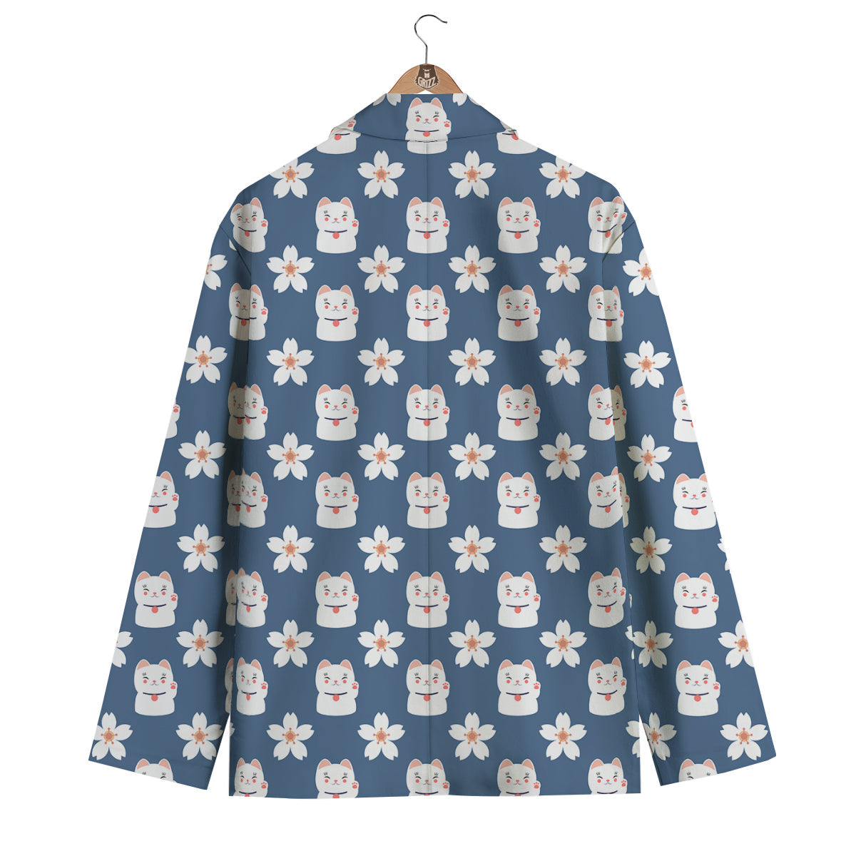 Lucky Cat And Daisy Print Pattern Men's Blazer-grizzshop