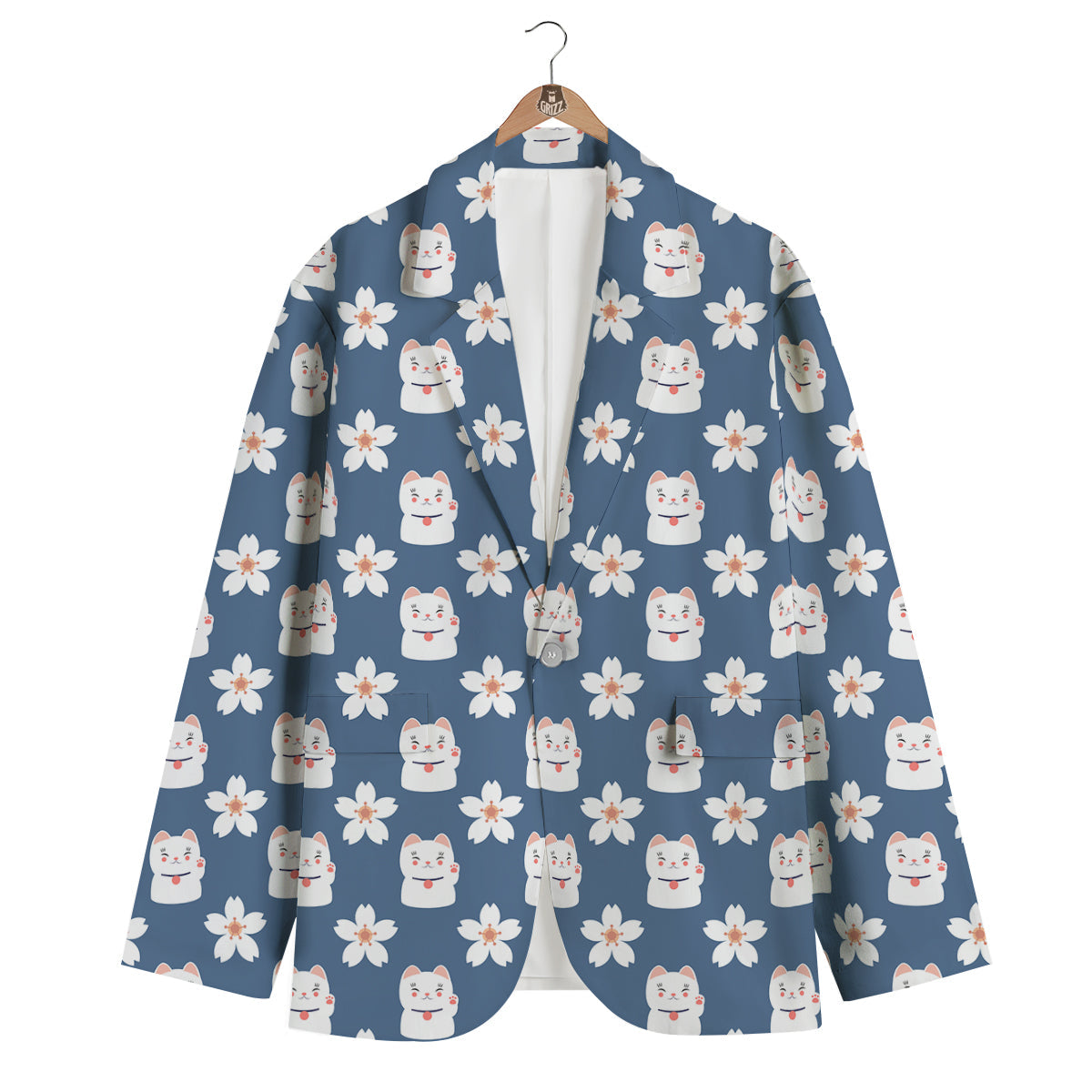 Lucky Cat And Daisy Print Pattern Men's Blazer-grizzshop