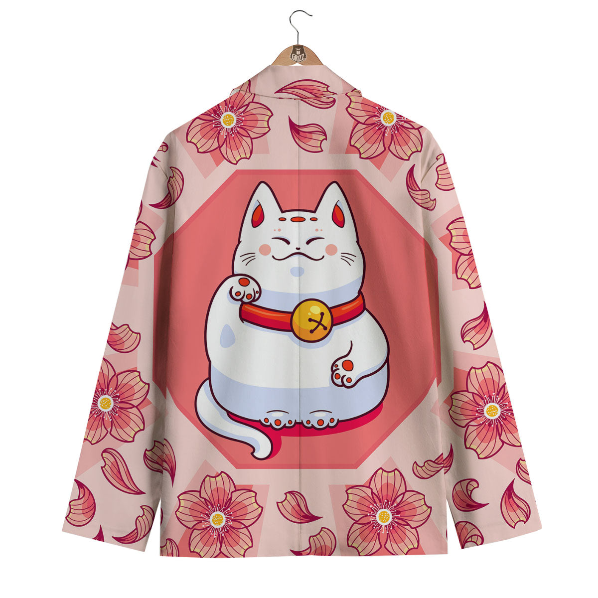 Lucky Cat And Sakura Japanese Print Men's Blazer-grizzshop