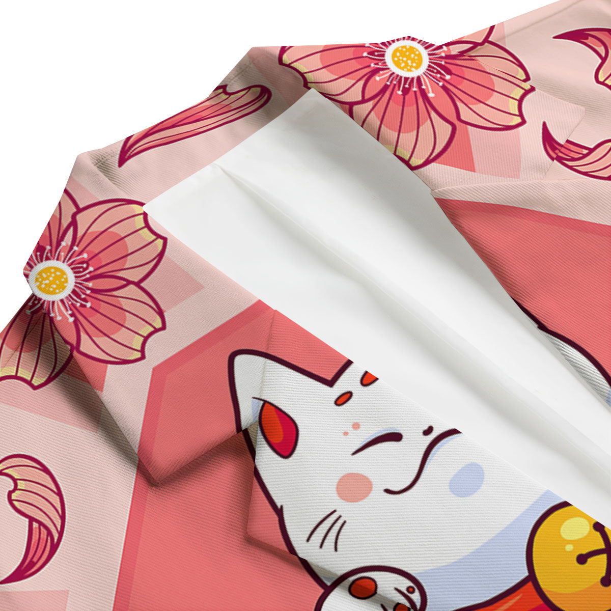 Lucky Cat And Sakura Japanese Print Men's Blazer-grizzshop