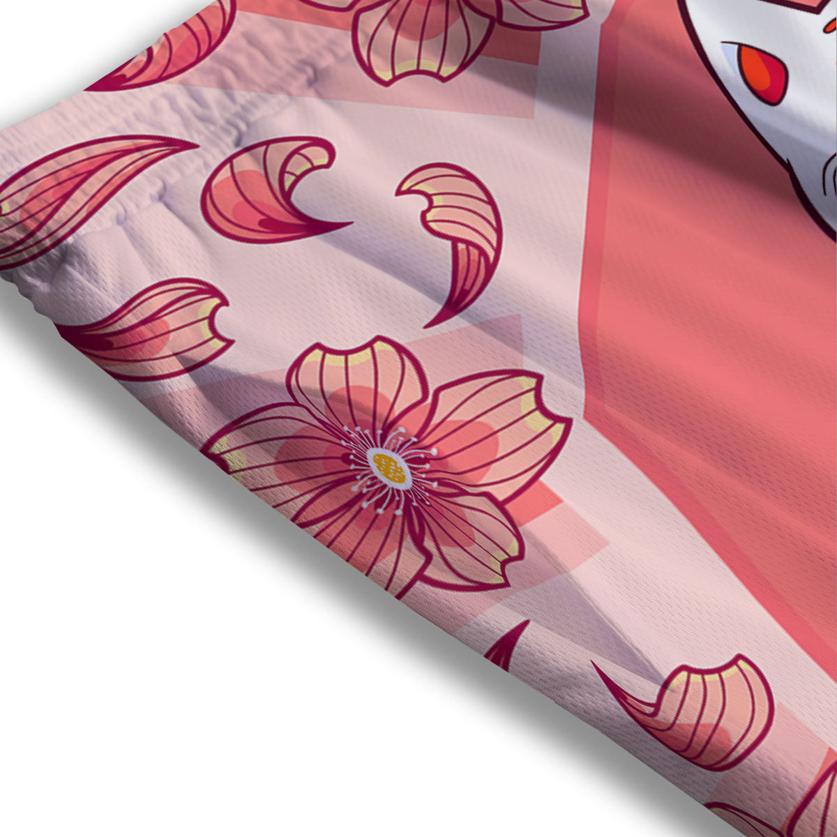 Lucky Cat And Sakura Japanese Print Mesh Shorts