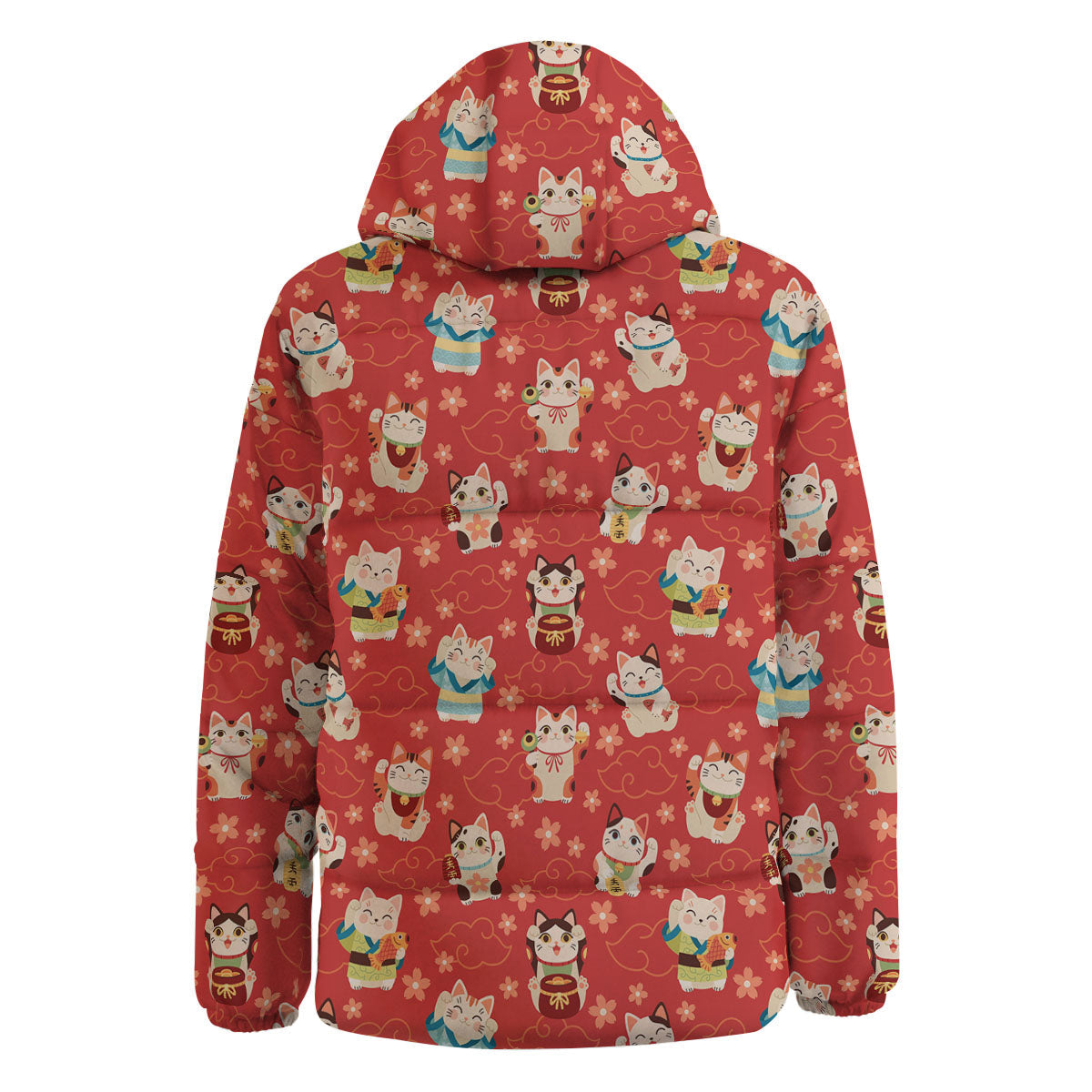 Lucky Cat Japanese Print Pattern Down Jacket-grizzshop