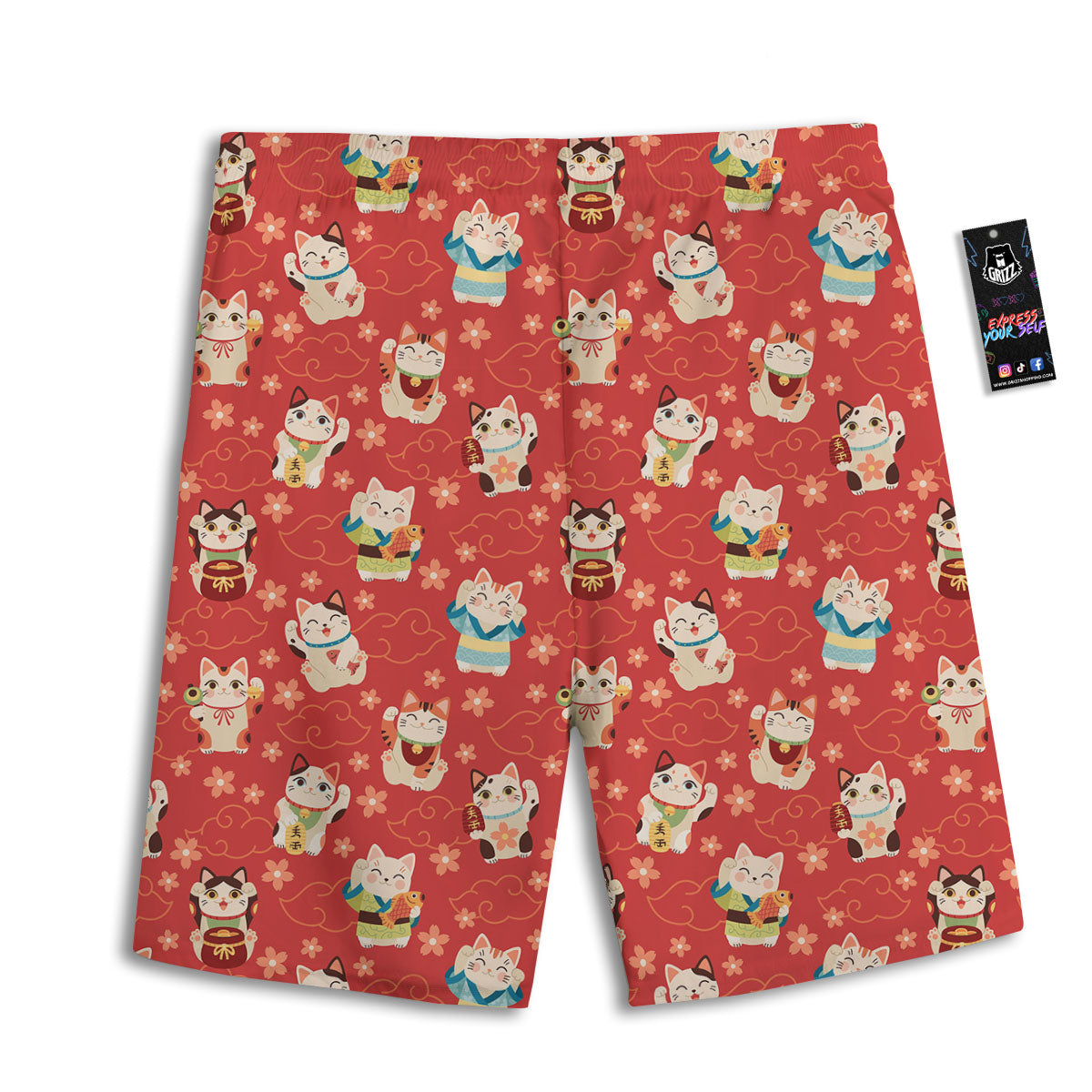 Lucky Cat Japanese Print Pattern Men's Athletic Shorts