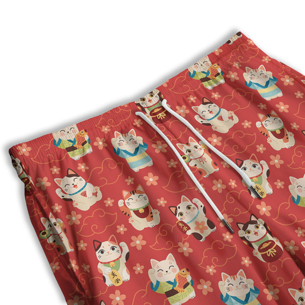 Lucky Cat Japanese Print Pattern Men's Athletic Shorts