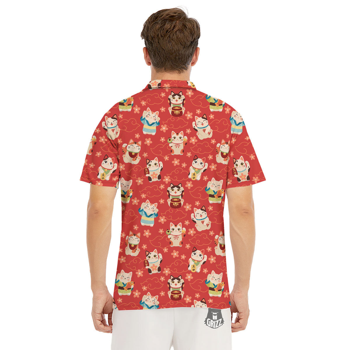 Lucky Cat Japanese Print Pattern Men's Golf Shirts-grizzshop