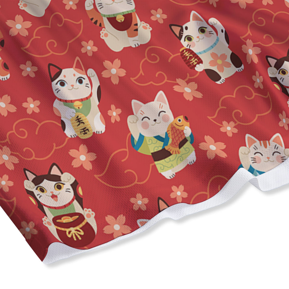 Lucky Cat Japanese Print Pattern Mesh Shorts