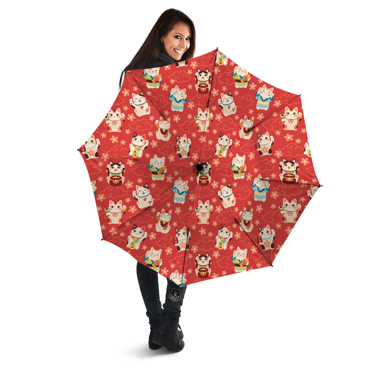 Lucky Cat Japanese Print Pattern Umbrella-grizzshop