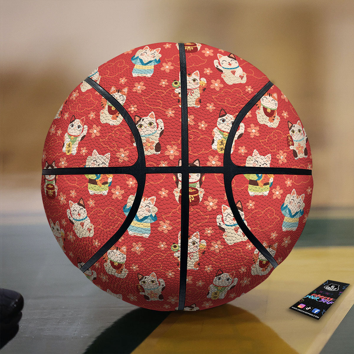 Lucky Cat Japanese Print Pattern Basketball