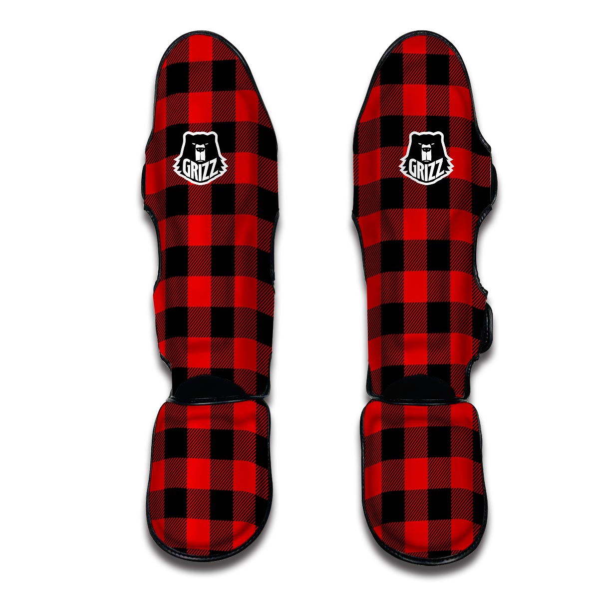 Lumberjack Red Pattern Print Muay Thai Shin Guards-grizzshop