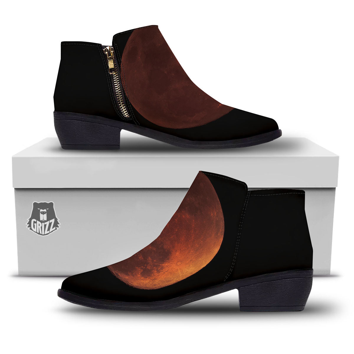 Lunar Cycle Eclipse Print Ankle Boots-grizzshop