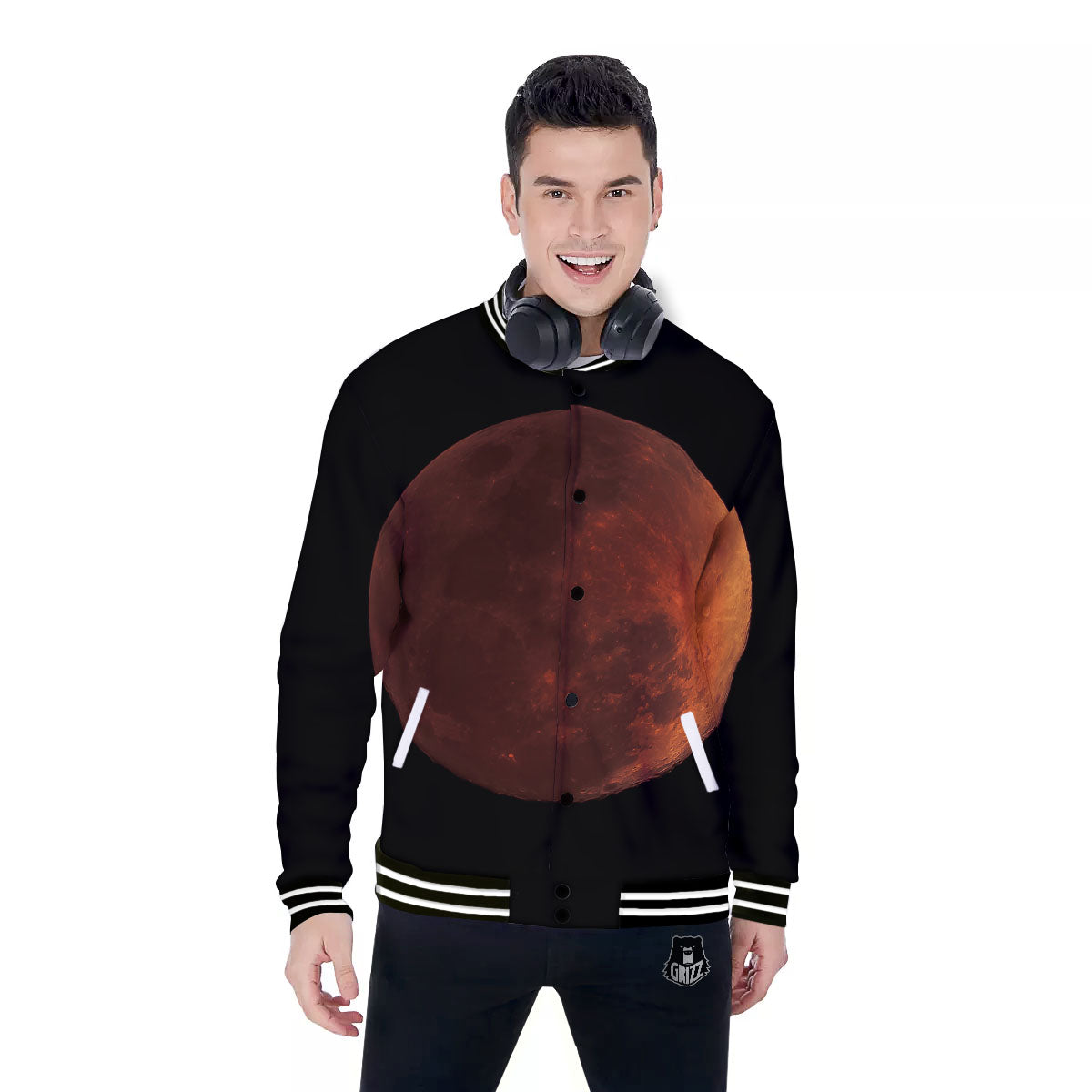Lunar Cycle Eclipse Print Baseball Jacket-grizzshop