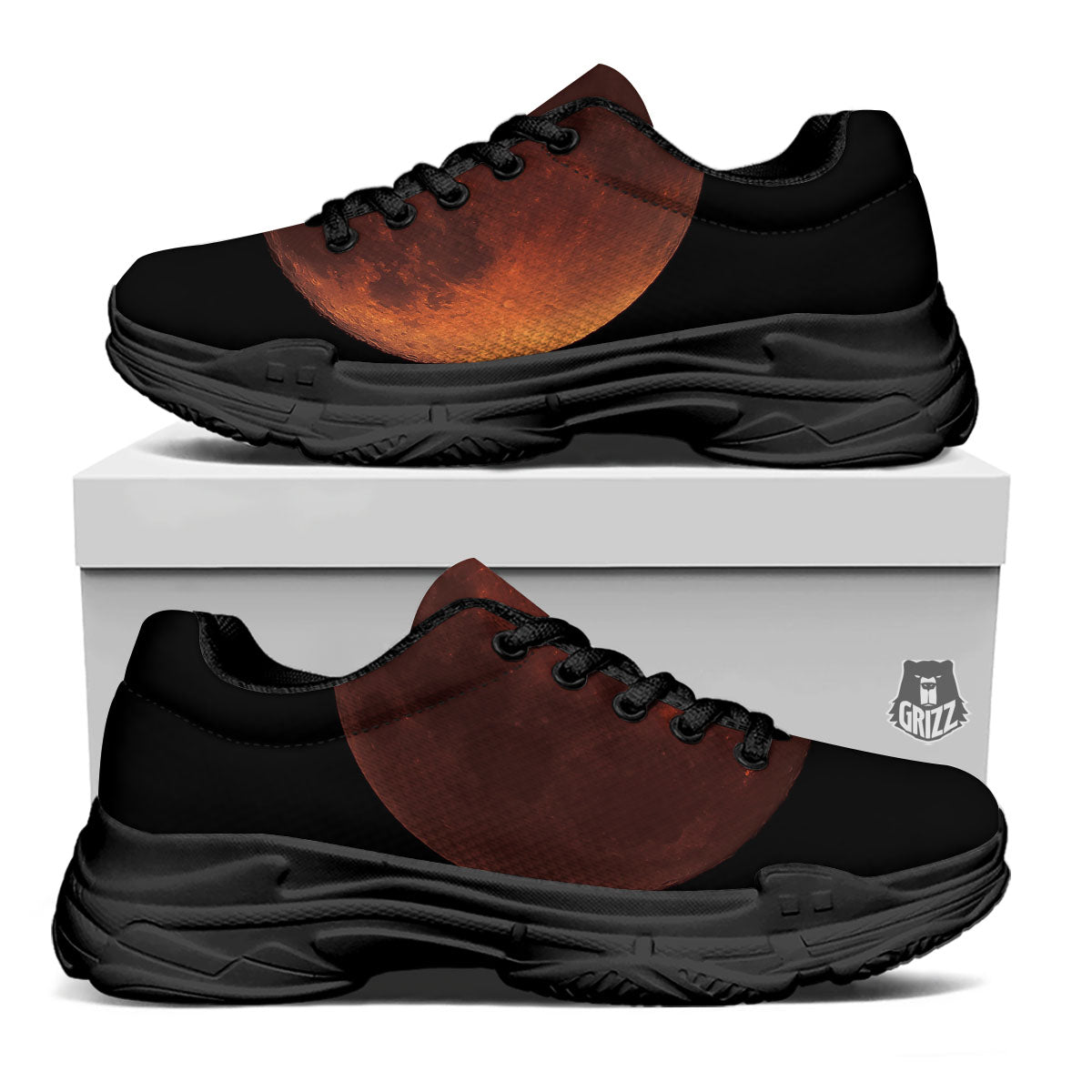 Lunar Cycle Eclipse Print Black Chunky Shoes-grizzshop