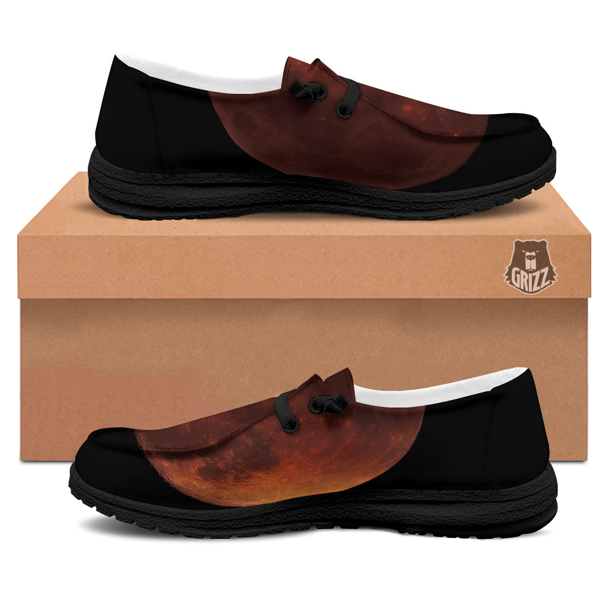 Lunar Cycle Eclipse Print Black Loafers-grizzshop