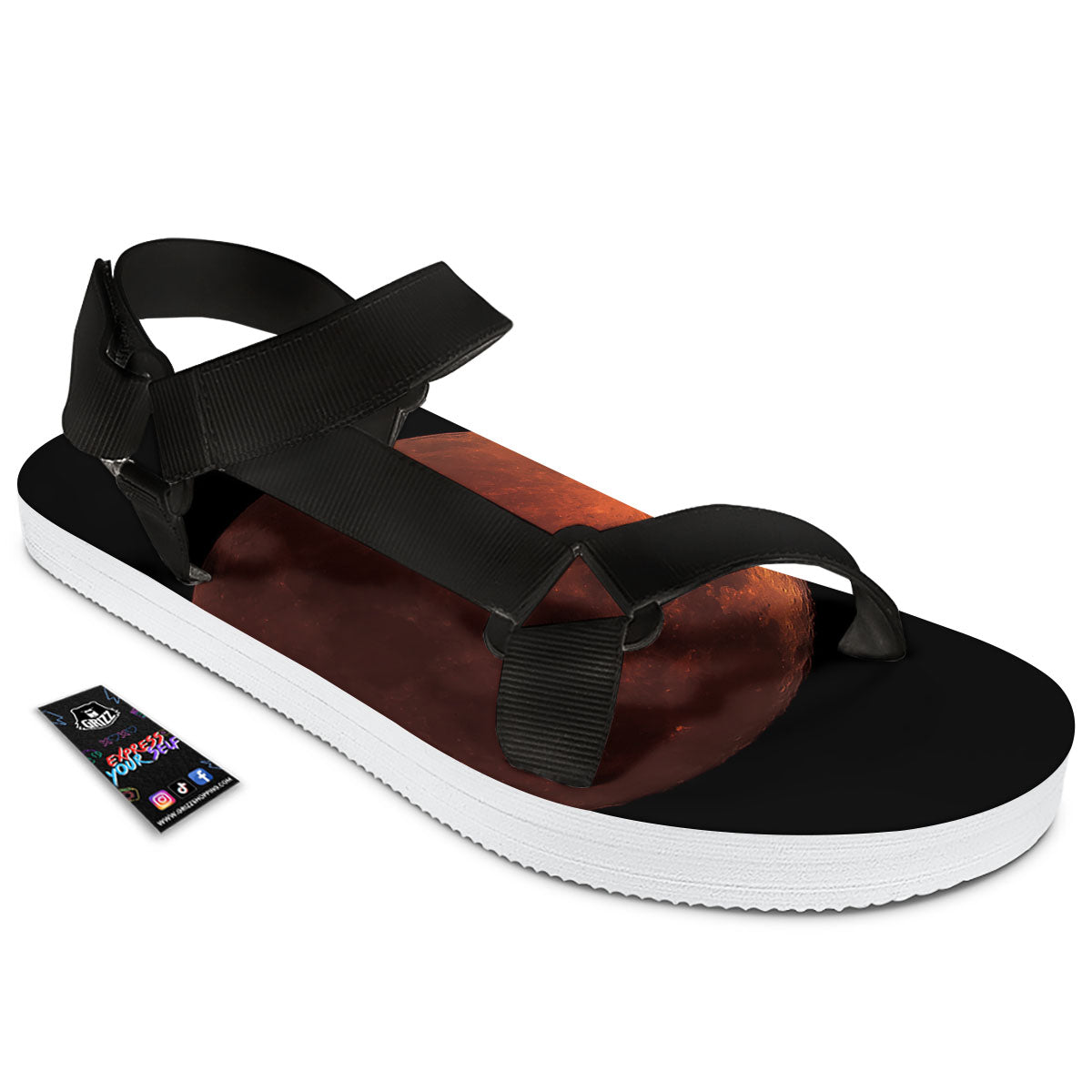 Lunar Cycle Eclipse Print Black Open Toe Sandals-grizzshop