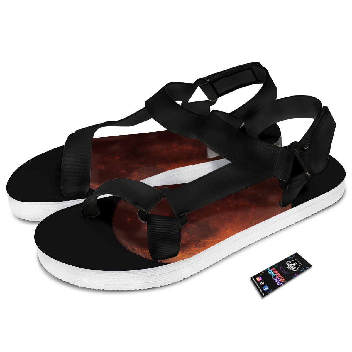 Lunar Cycle Eclipse Print Black Open Toe Sandals-grizzshop