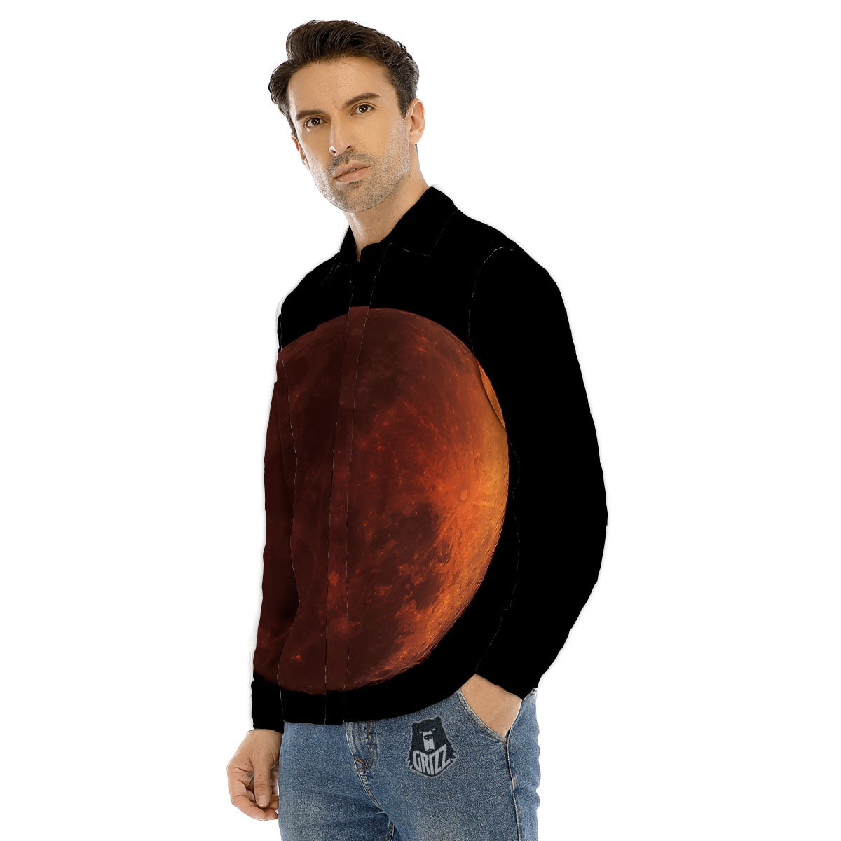 Lunar Cycle Eclipse Print Men's Dress Shirts-grizzshop
