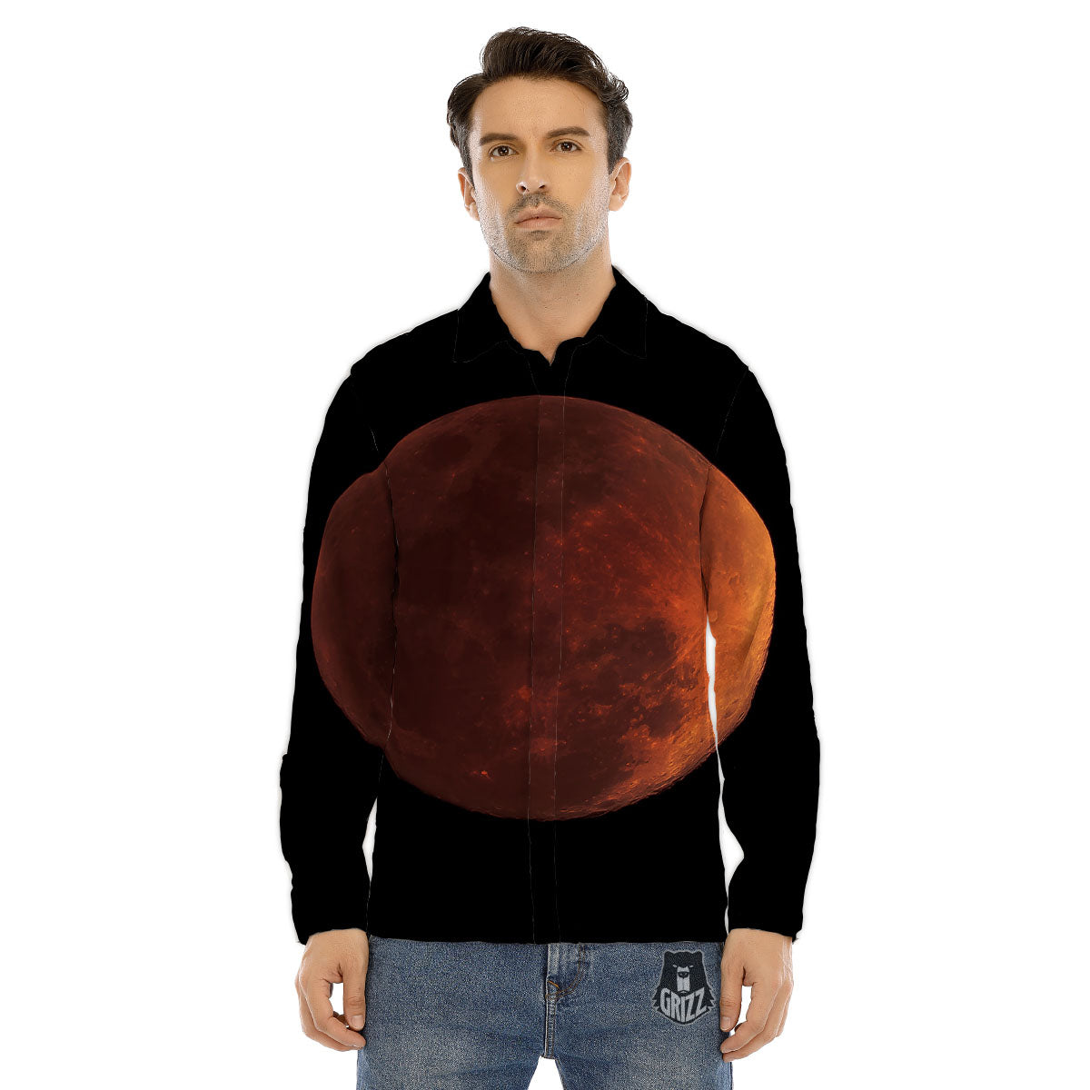 Lunar Cycle Eclipse Print Men's Dress Shirts-grizzshop