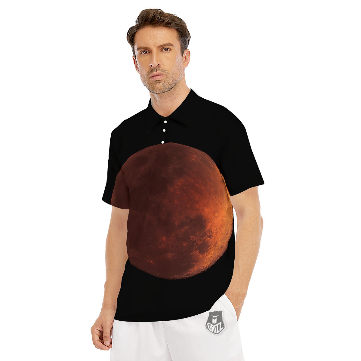 Lunar Cycle Eclipse Print Men's Golf Shirts-grizzshop