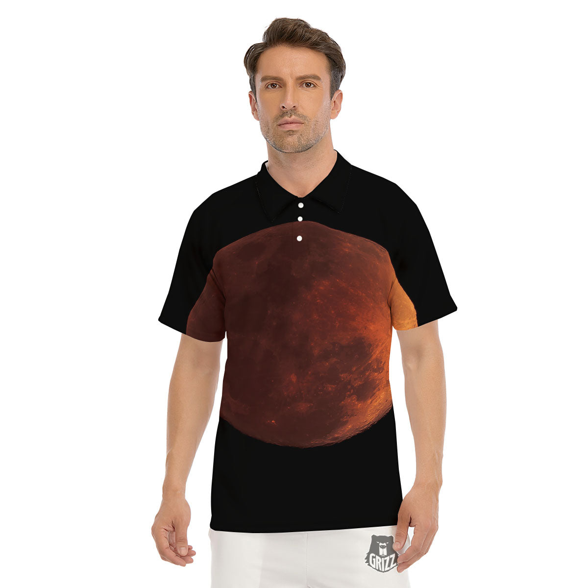 Lunar Cycle Eclipse Print Men's Golf Shirts-grizzshop