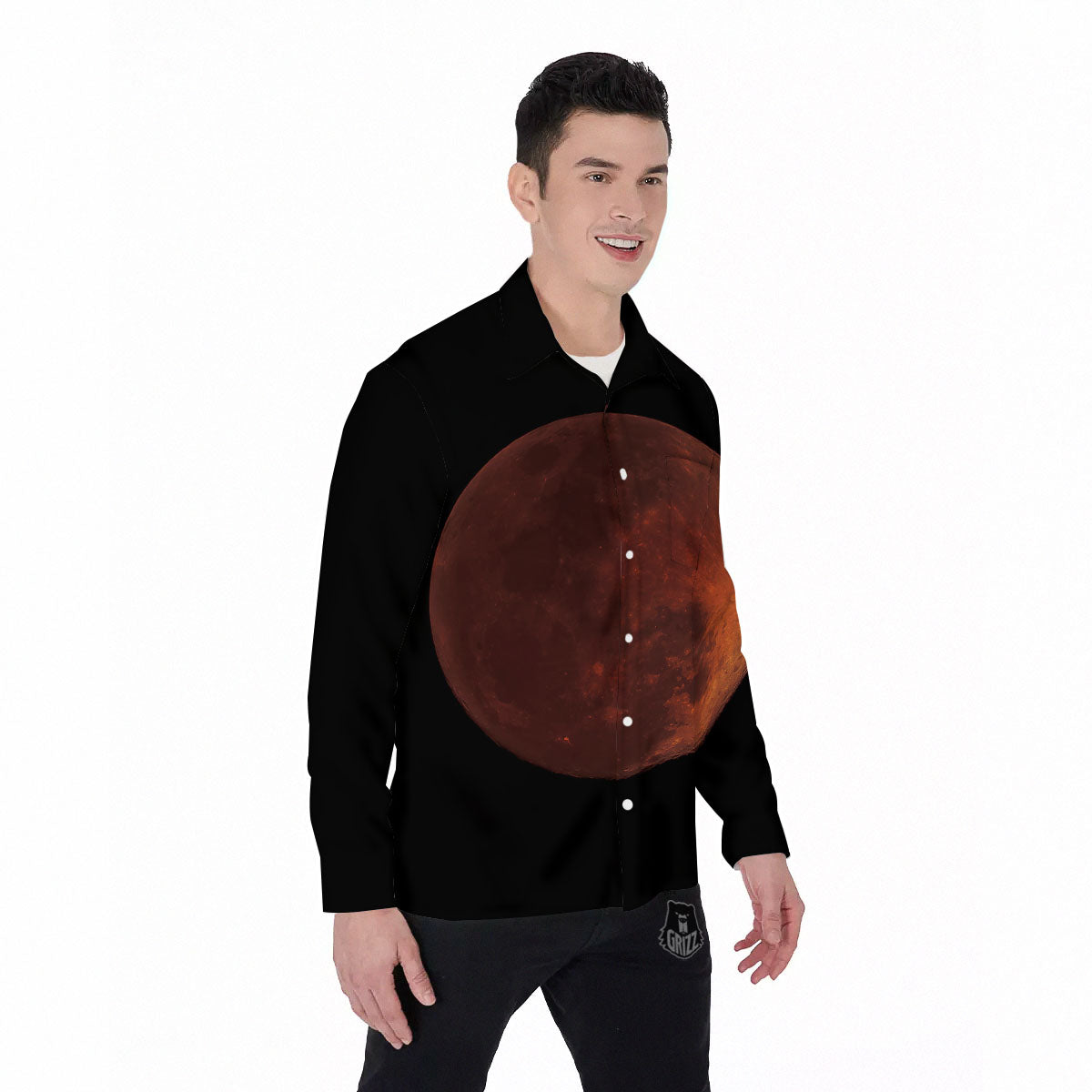 Lunar Cycle Eclipse Print Men's Long Sleeve Shirts-grizzshop