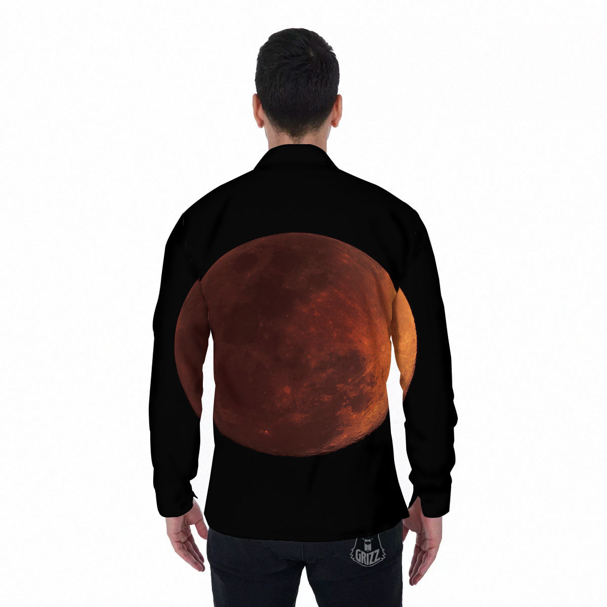 Lunar Cycle Eclipse Print Men's Long Sleeve Shirts-grizzshop