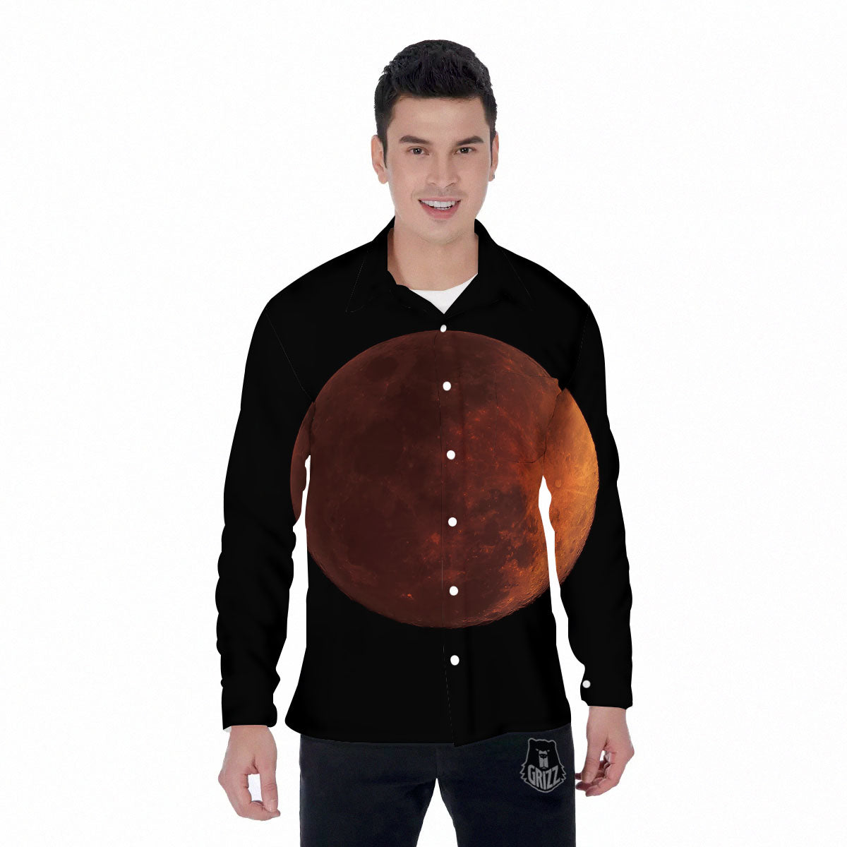 Lunar Cycle Eclipse Print Men's Long Sleeve Shirts-grizzshop