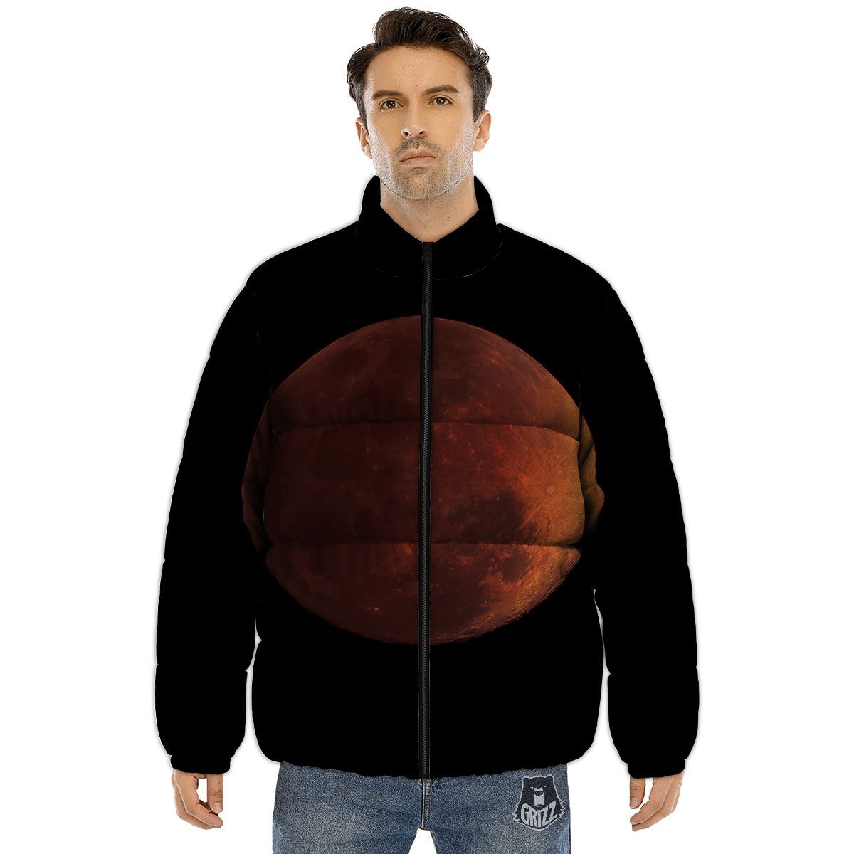 Lunar Cycle Eclipse Print Puffer Jacket-grizzshop