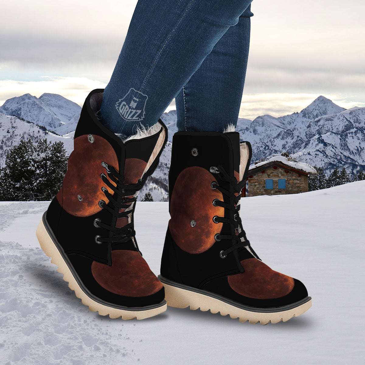 Lunar Cycle Eclipse Print Snow Boots-grizzshop