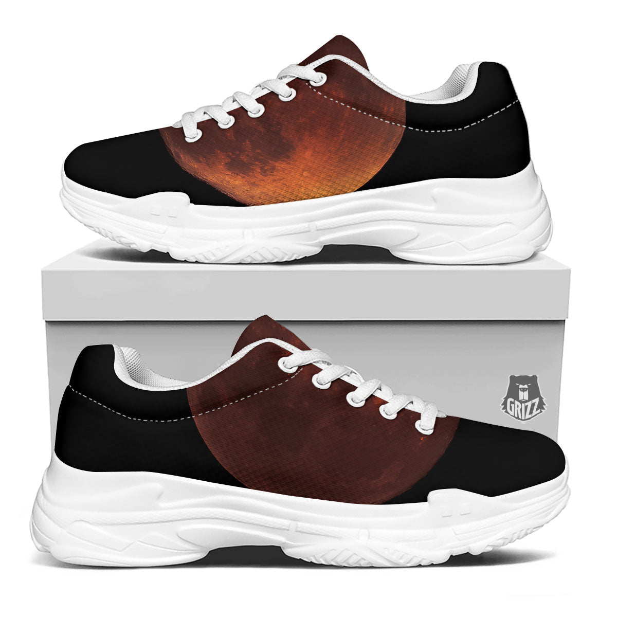 Lunar Cycle Eclipse Print White Chunky Shoes-grizzshop