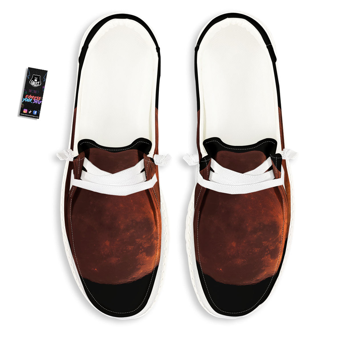 Lunar Cycle Eclipse Print White Loafers-grizzshop