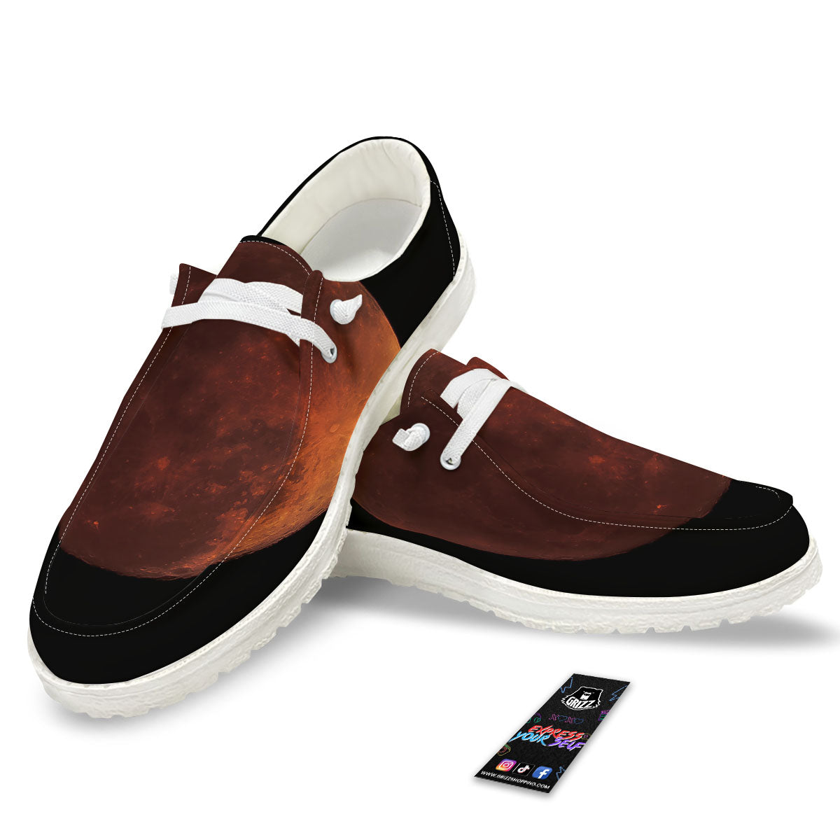 Lunar Cycle Eclipse Print White Loafers-grizzshop