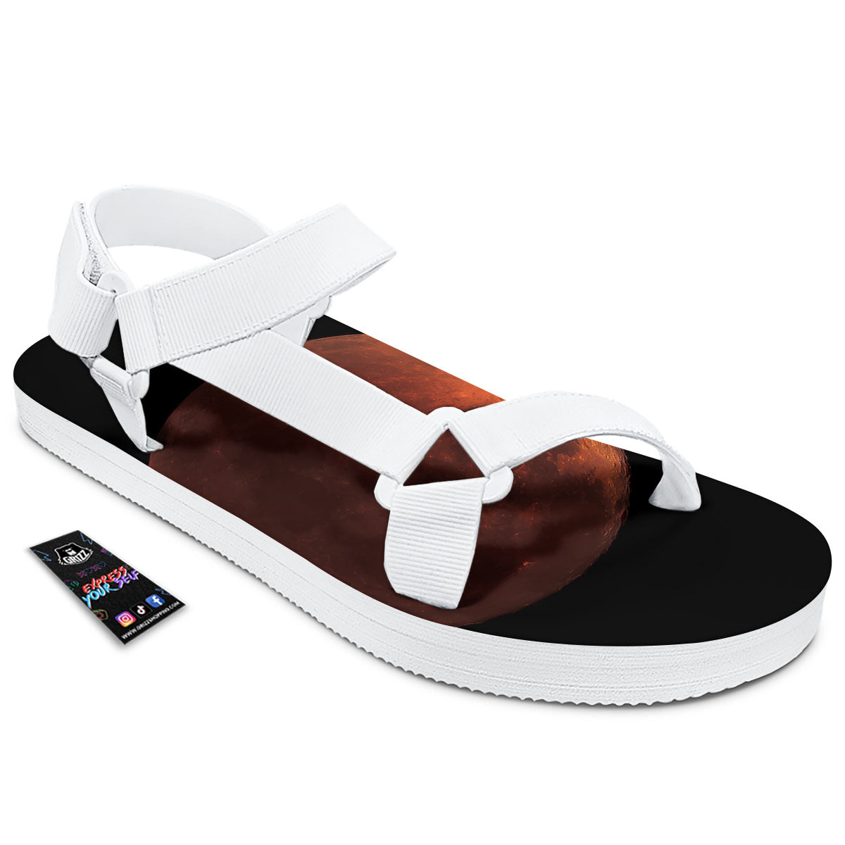 Lunar Cycle Eclipse Print White Open Toe Sandals-grizzshop