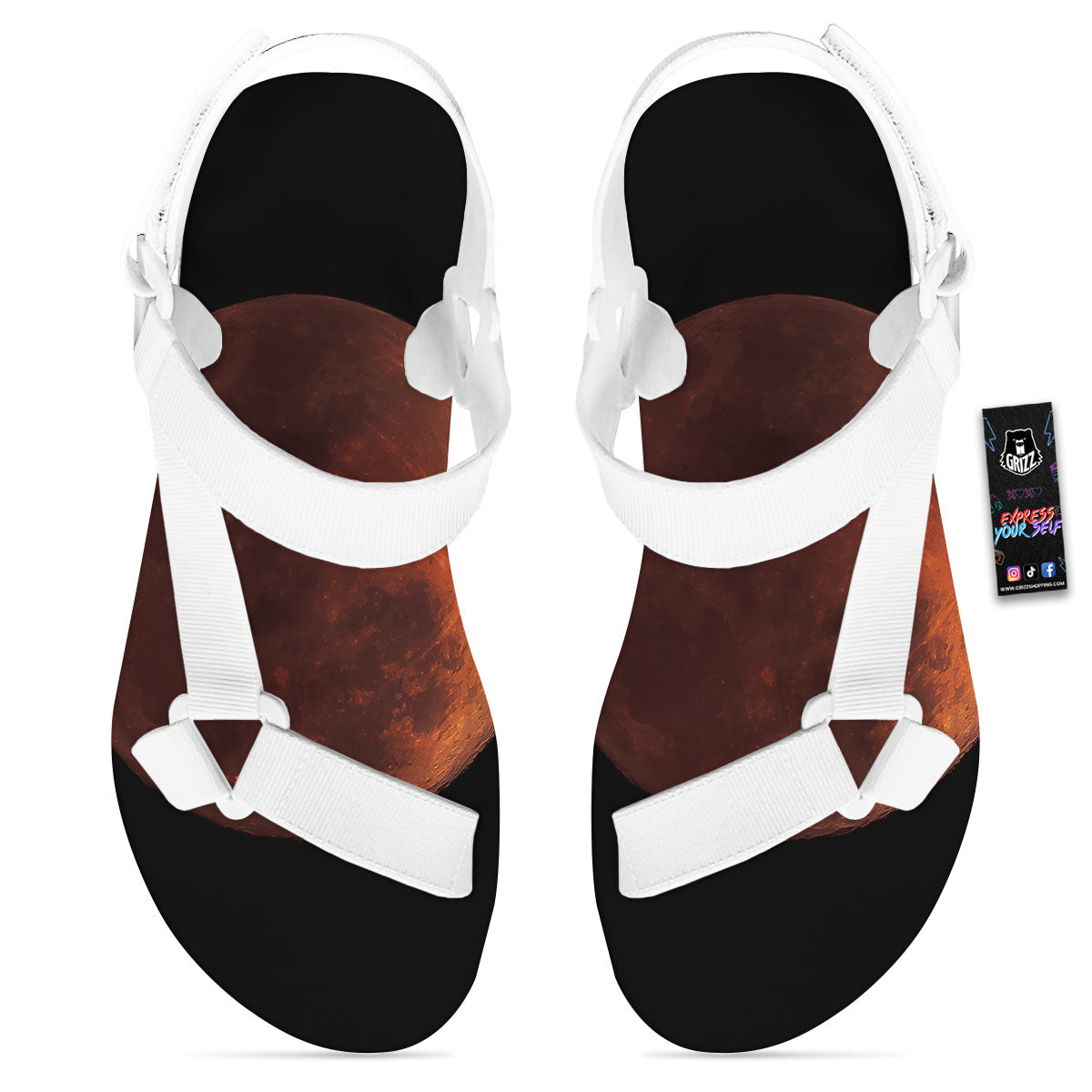 Lunar Cycle Eclipse Print White Open Toe Sandals-grizzshop