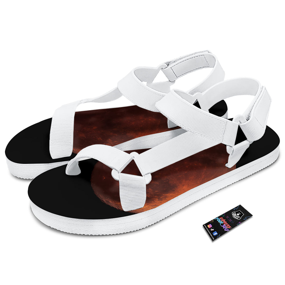 Lunar Cycle Eclipse Print White Open Toe Sandals-grizzshop