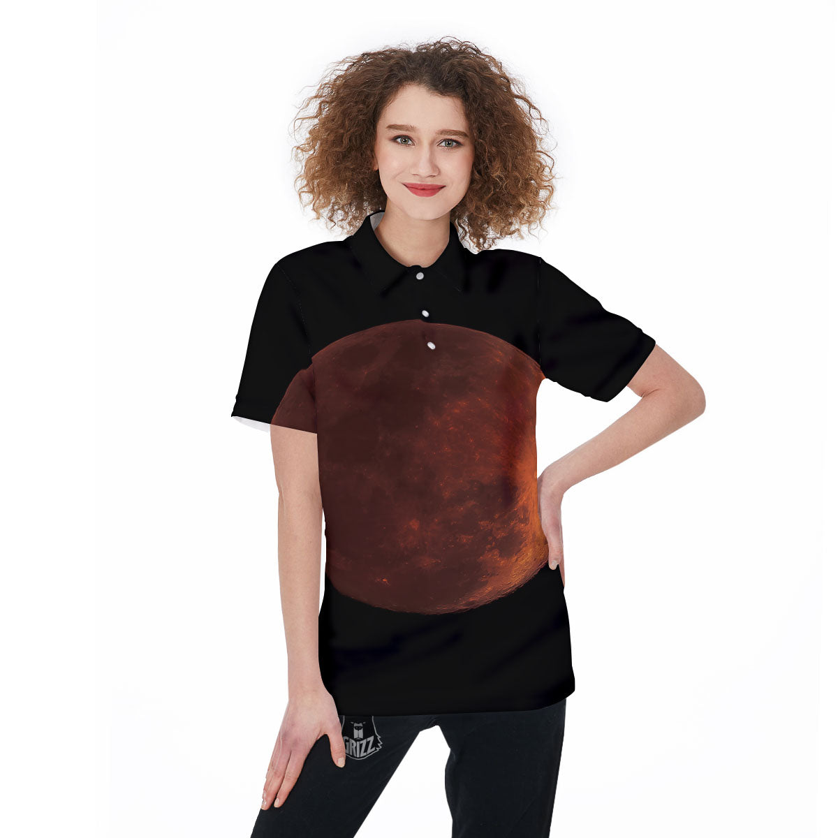 Lunar Cycle Eclipse Print Women's Golf Shirts-grizzshop
