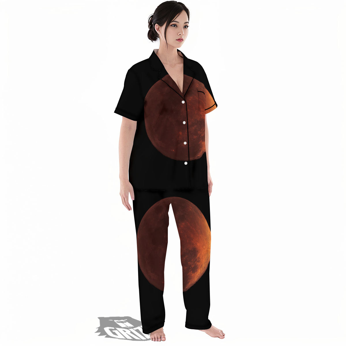 Lunar Cycle Eclipse Print Women's Pajamas Set-grizzshop