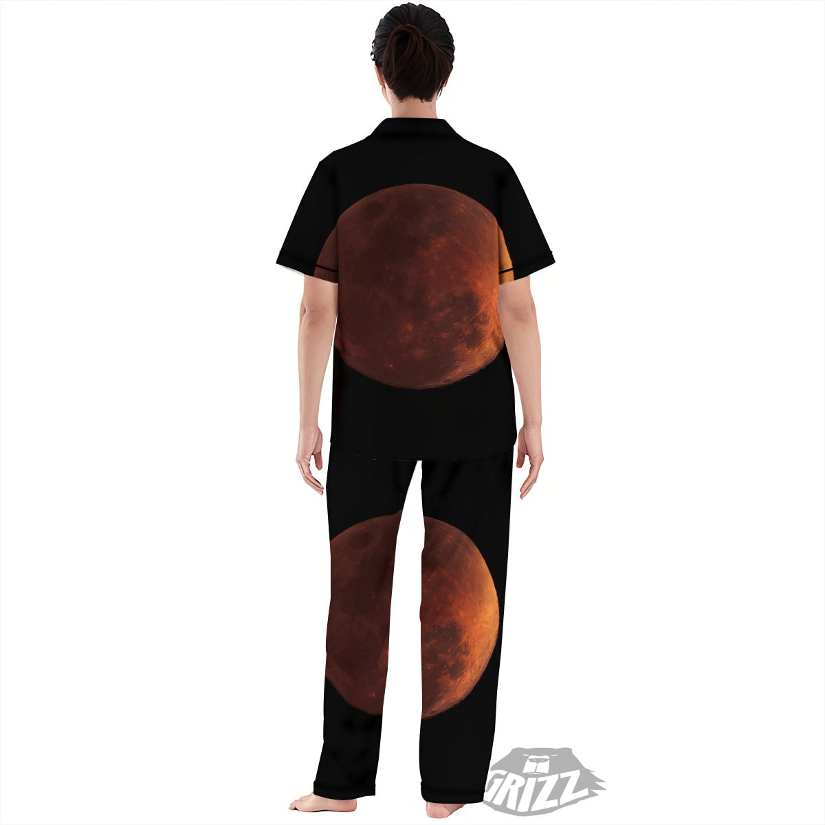 Lunar Cycle Eclipse Print Women's Pajamas Set-grizzshop