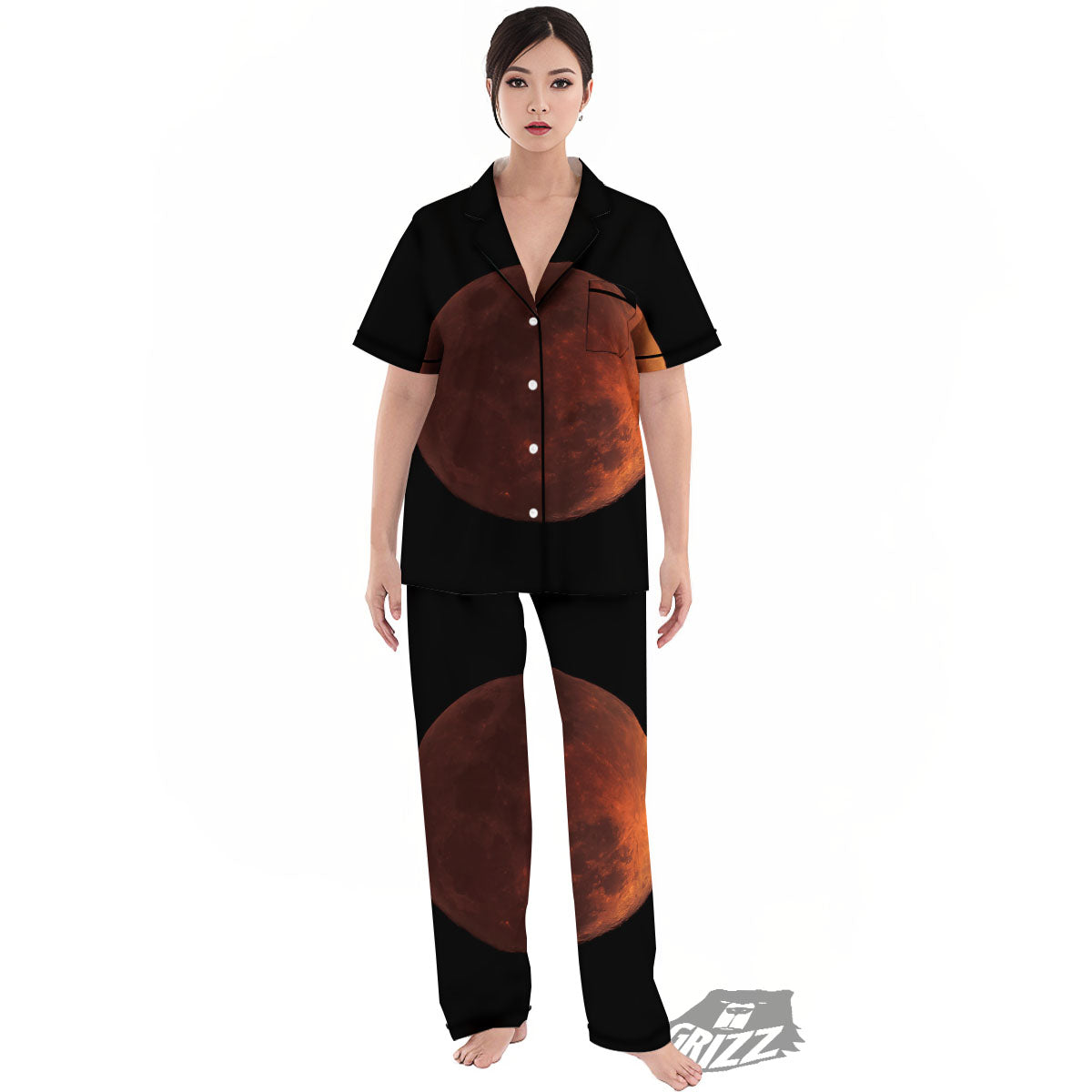 Lunar Cycle Eclipse Print Women's Pajamas Set-grizzshop