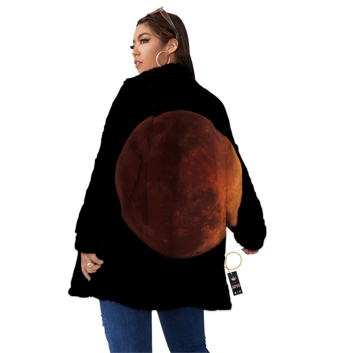 Lunar Cycle Eclipse Print Women's Sherpa Jacket-grizzshop