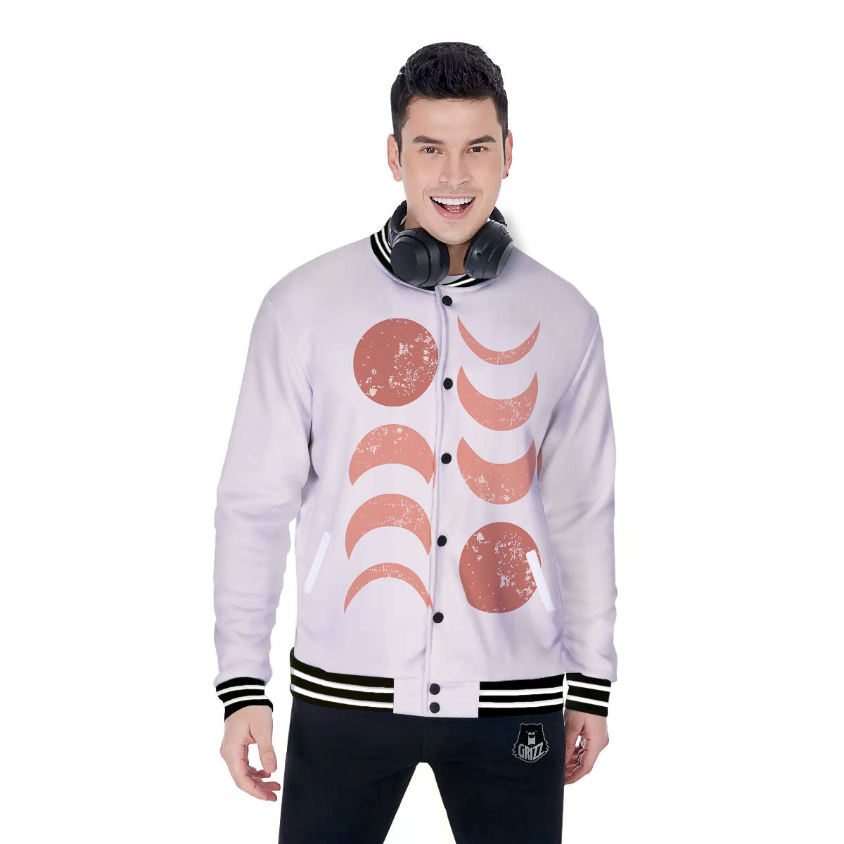 Lunar Cycle Phase Print Baseball Jacket-grizzshop