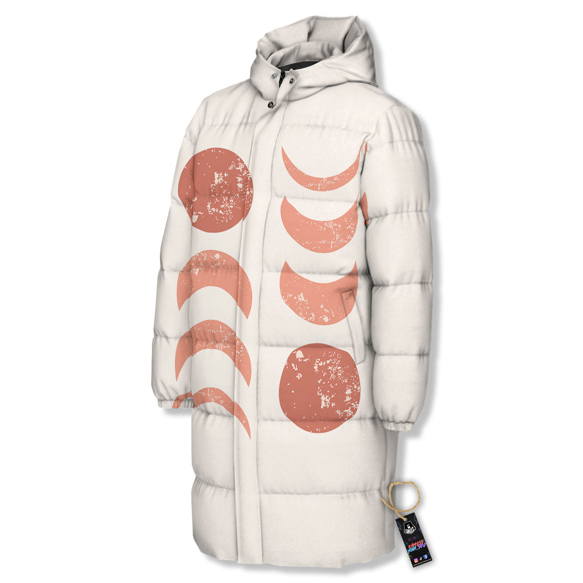 Lunar Cycle Phase Print Long Down Jacket-grizzshop